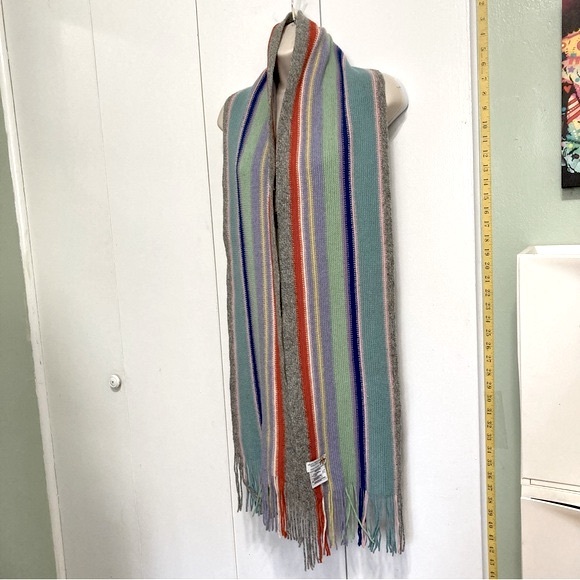 WILLIAM BRUNTON Hand Knits Made in Scotland Rainbow Stripes WOOL Scarf 8.5 x 80" - Picture 3 of 15